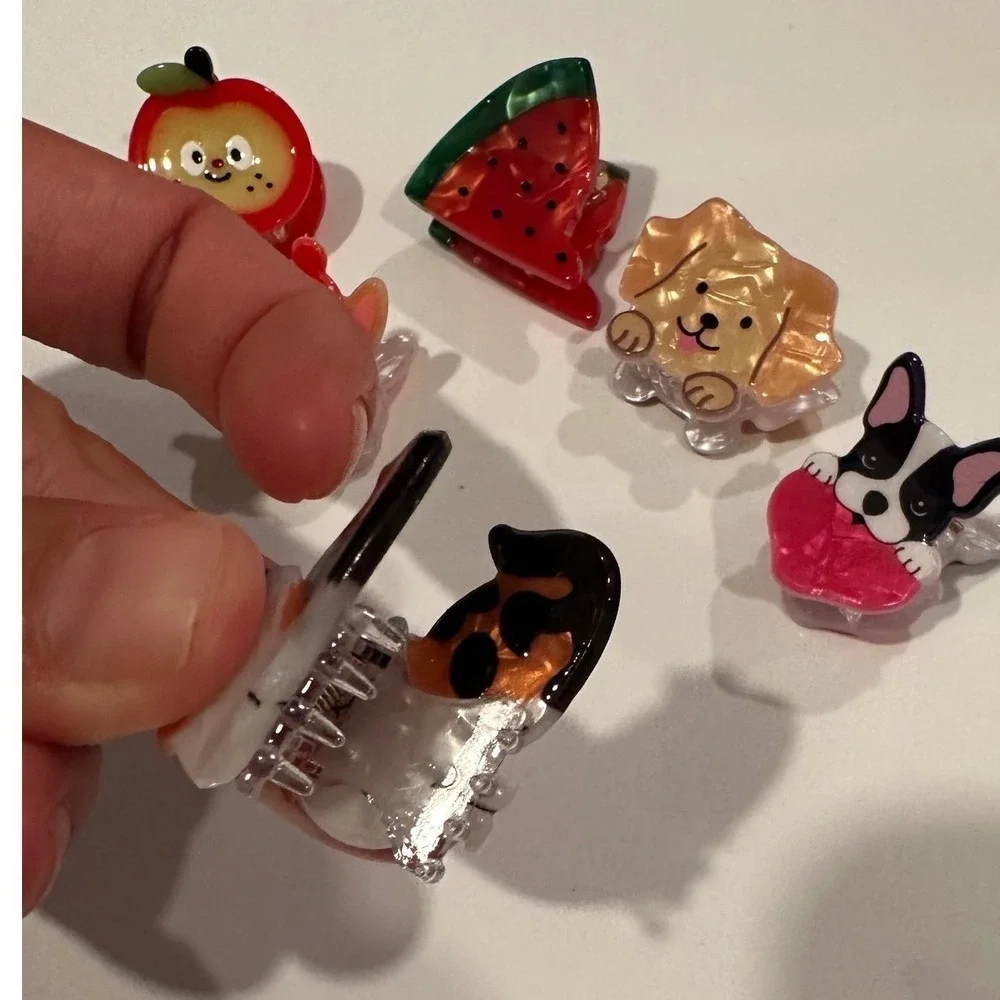New 8pc Mini Hair Claw Clip Set Animals Fruit Acetate